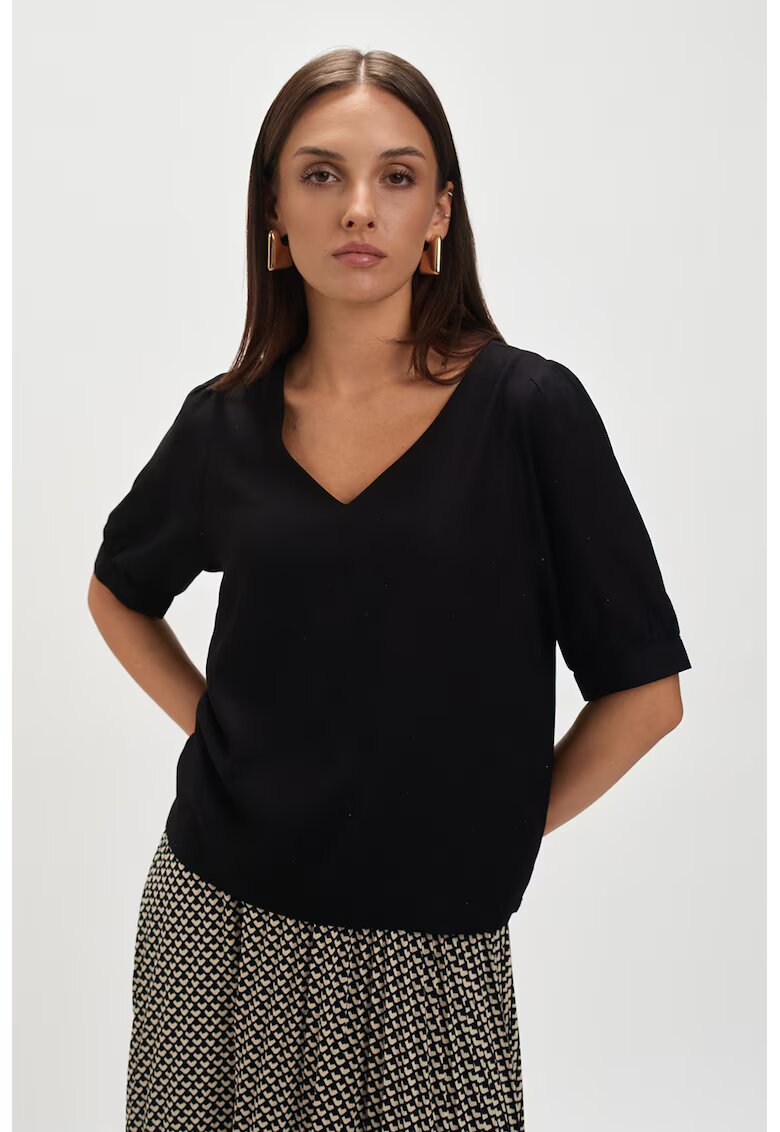 Top Secret Bluza cu decolteu in V si maneci medii - Negru