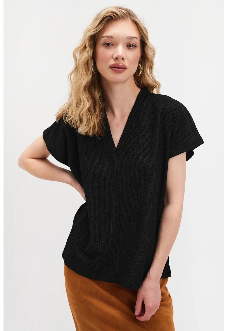 Top Secret Bluza cu decolteu in V si mansete elastice - Negru