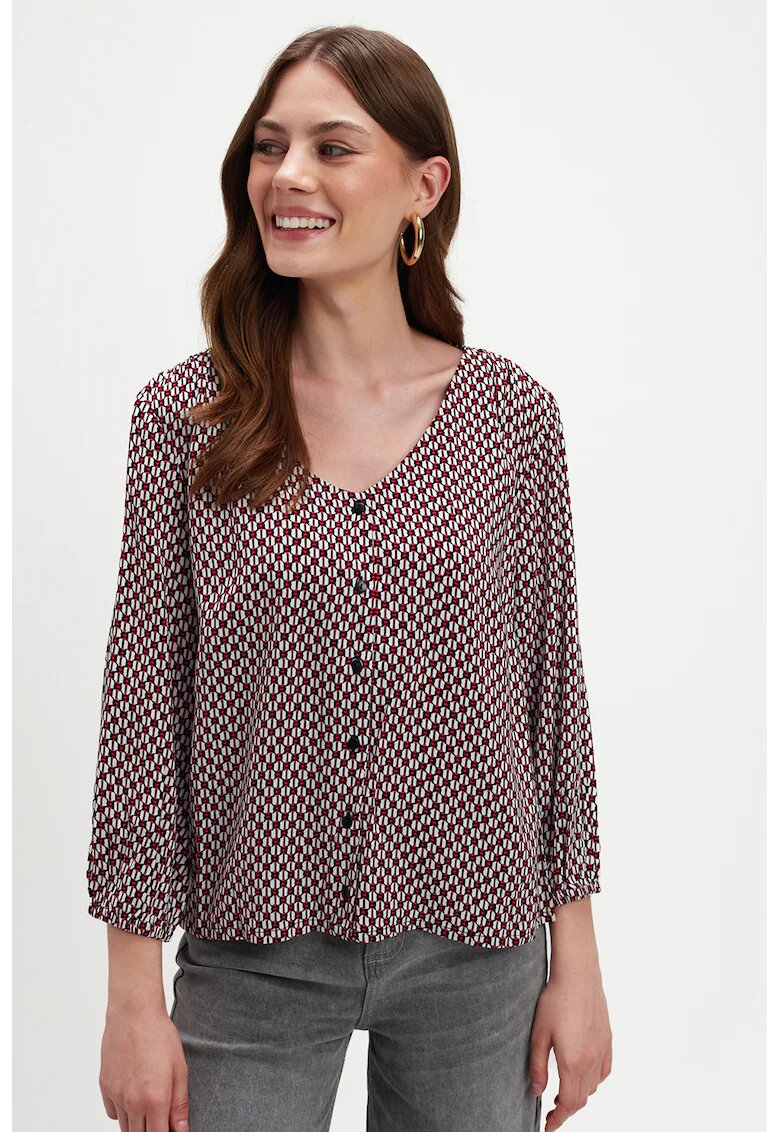 Top Secret Bluza cu decolteu in V si mansete elastice - Rosu/Negru/Alb optic