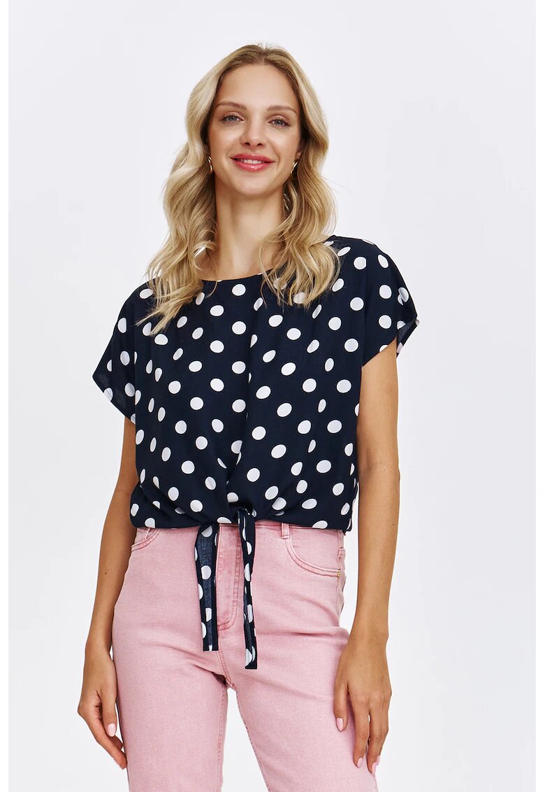 Top Secret Bluza cu maneci scurte si buline - Alb optic/Bleumarin