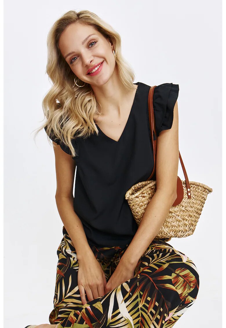 Top Secret Bluza cu maneci scurte si decolteu in V - Negru