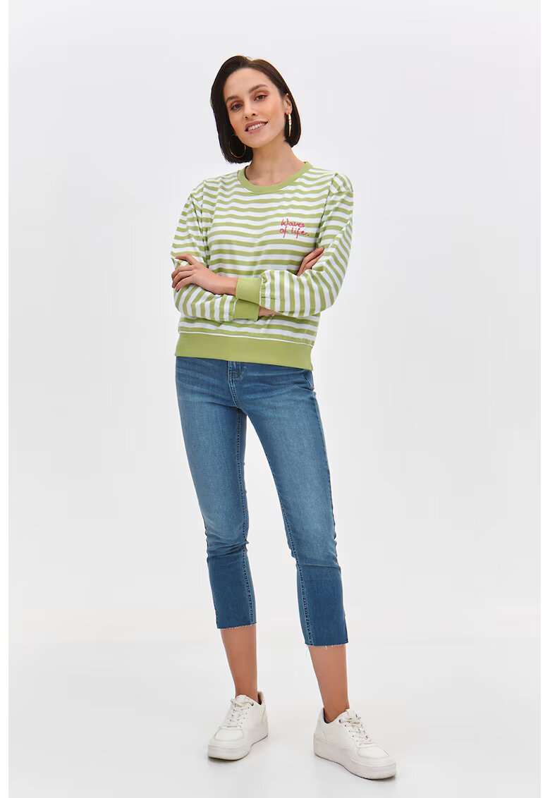Top Secret Bluza de trening cu model in dungi si broderie text - Alb/Verde fistic
