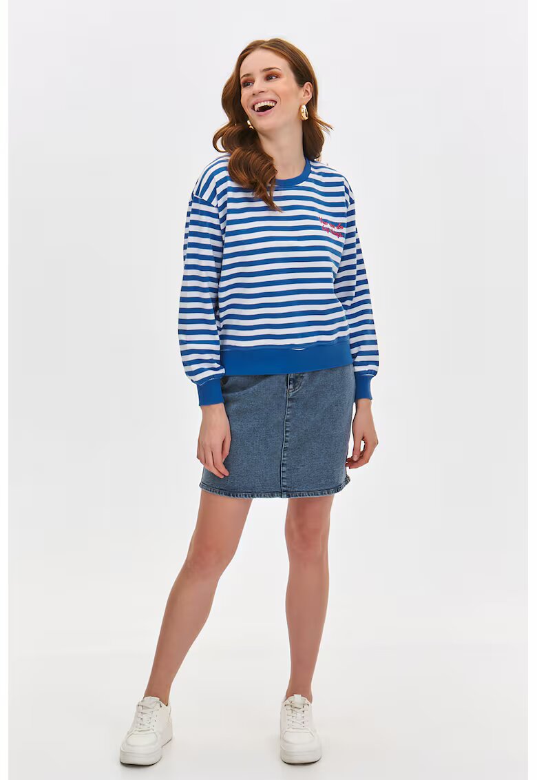 Top Secret Bluza de trening cu model in dungi si maneci cazute - Alb/Turcoaz