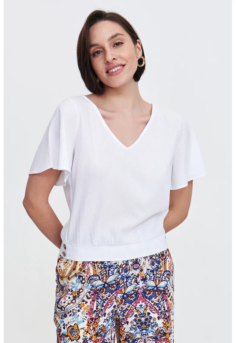 Top Secret Bluza uni cu decolteu in V si aspect texturat - Alb optic