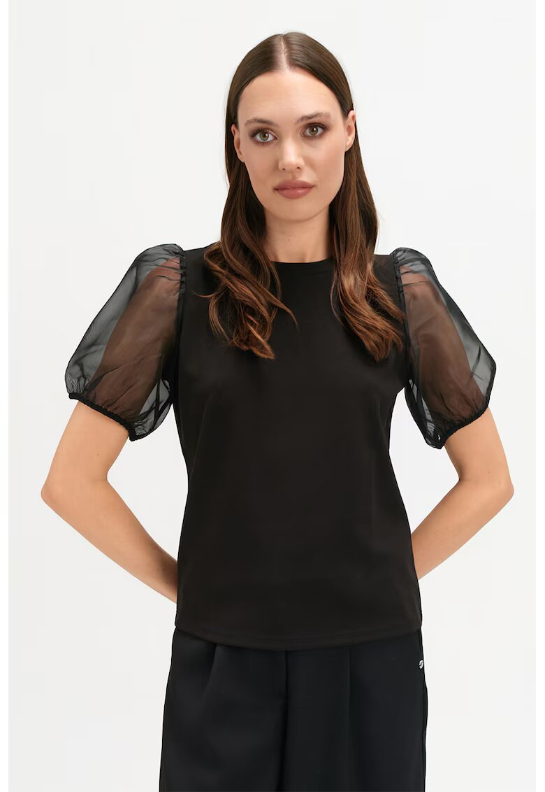 Top Secret Buza cu maneci semi-transparente bufante - Negru