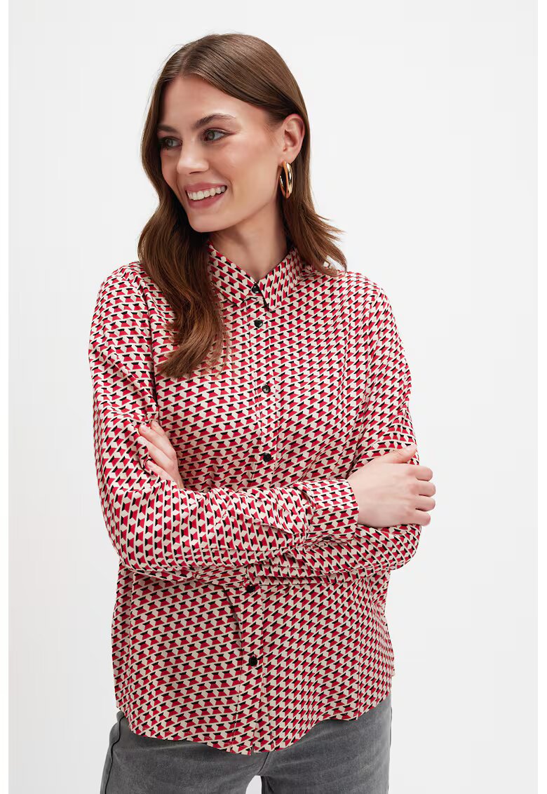 Top Secret Camasa cu guler ascutit si model geometric - Rosu/Negru stins/Alb optic