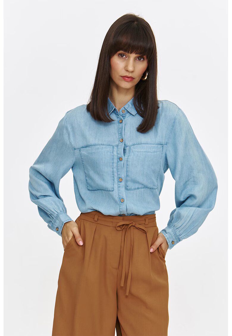 Top Secret Camasa din material chambray cu buzunare pe piept - Albastru azur
