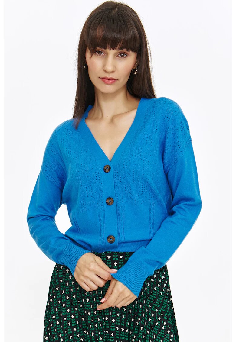 Top Secret Cardigan uni cu model pointelle - Albastru royal
