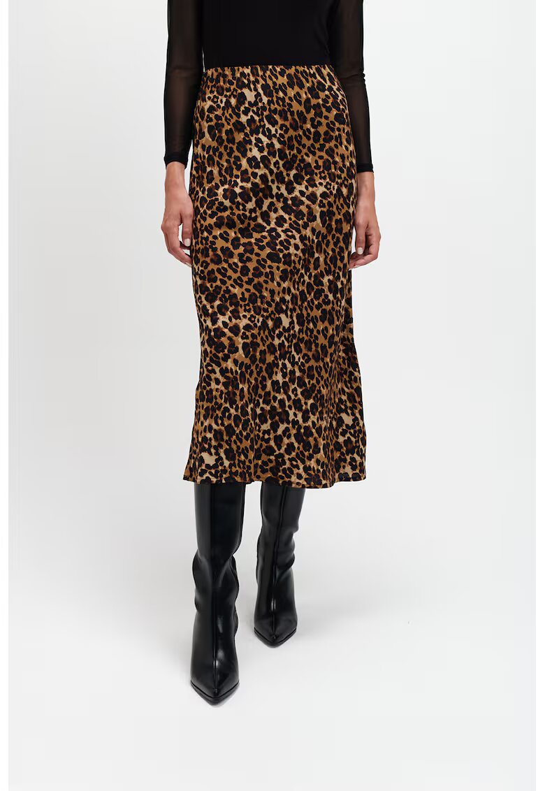 Top Secret Fusta midi cu animal print - Negru/Maro