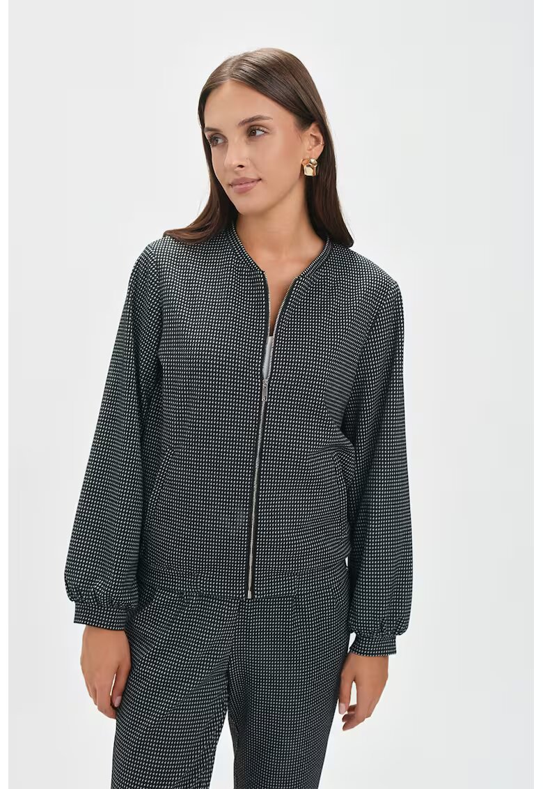 Top Secret Jacheta bomber cu model in carouri si fermoar - Alb/Negru