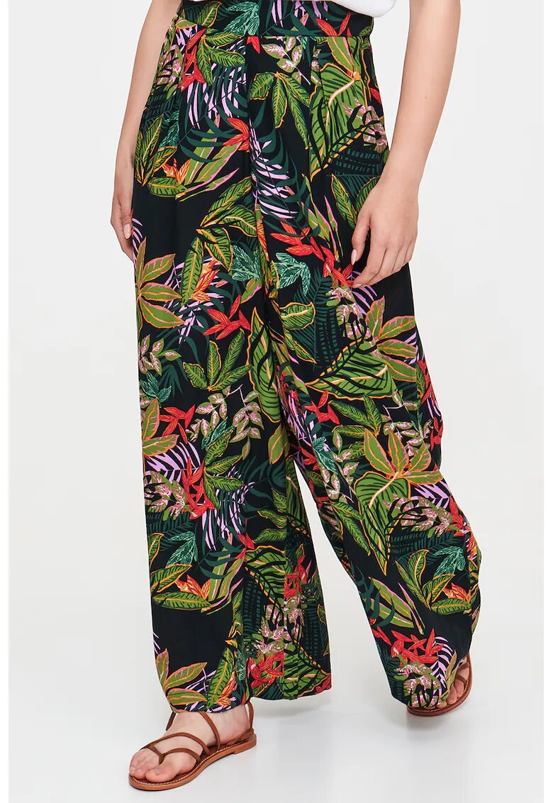 Top Secret Pantaloni ampli cu design tropical - Negru/Verde deschis