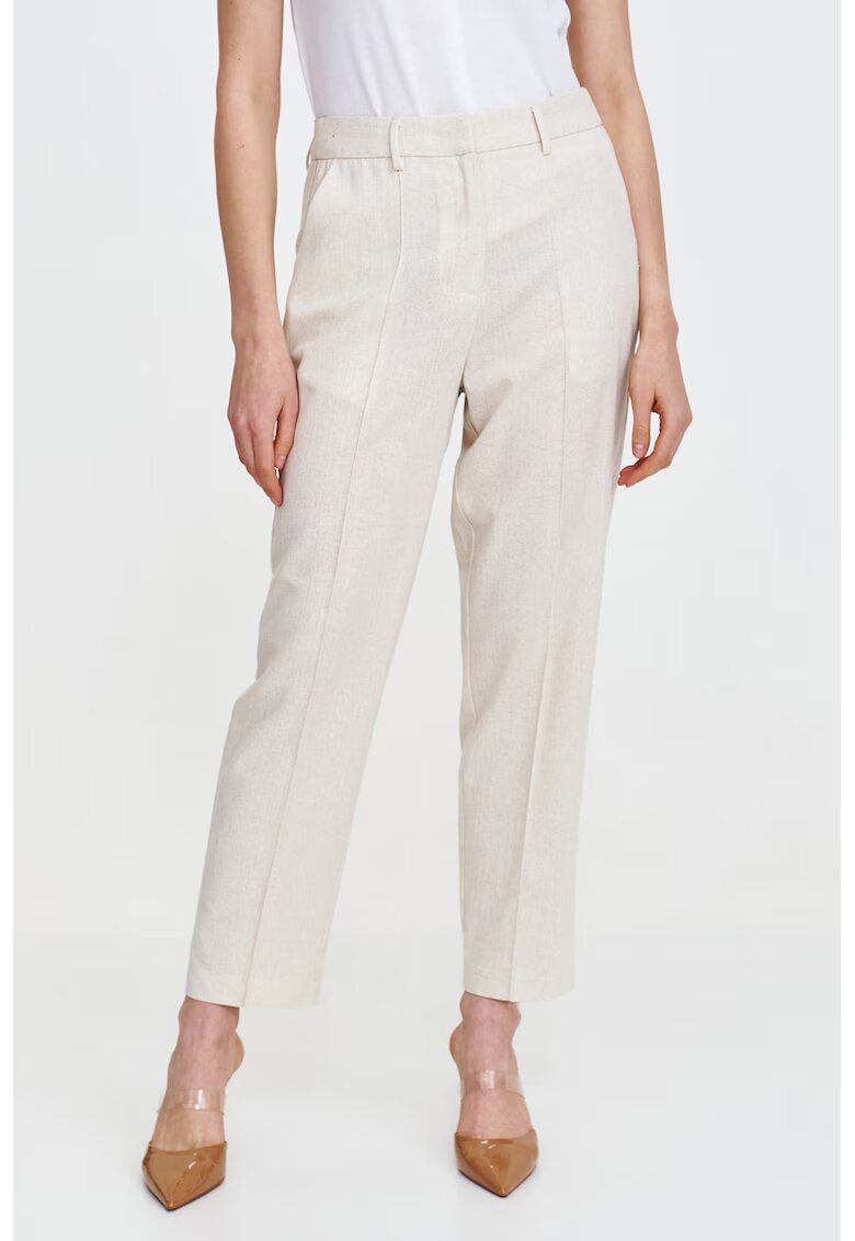 Top Secret Pantaloni crop eleganti din amestec de in cu pensa - Alb murdar
