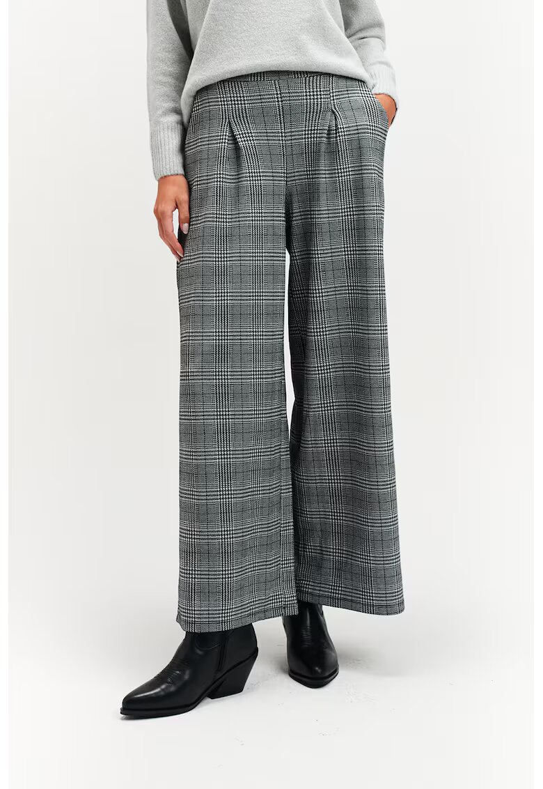 Top Secret Pantaloni in carouri cu talie inalta - Alb optic/Gri deschis melange