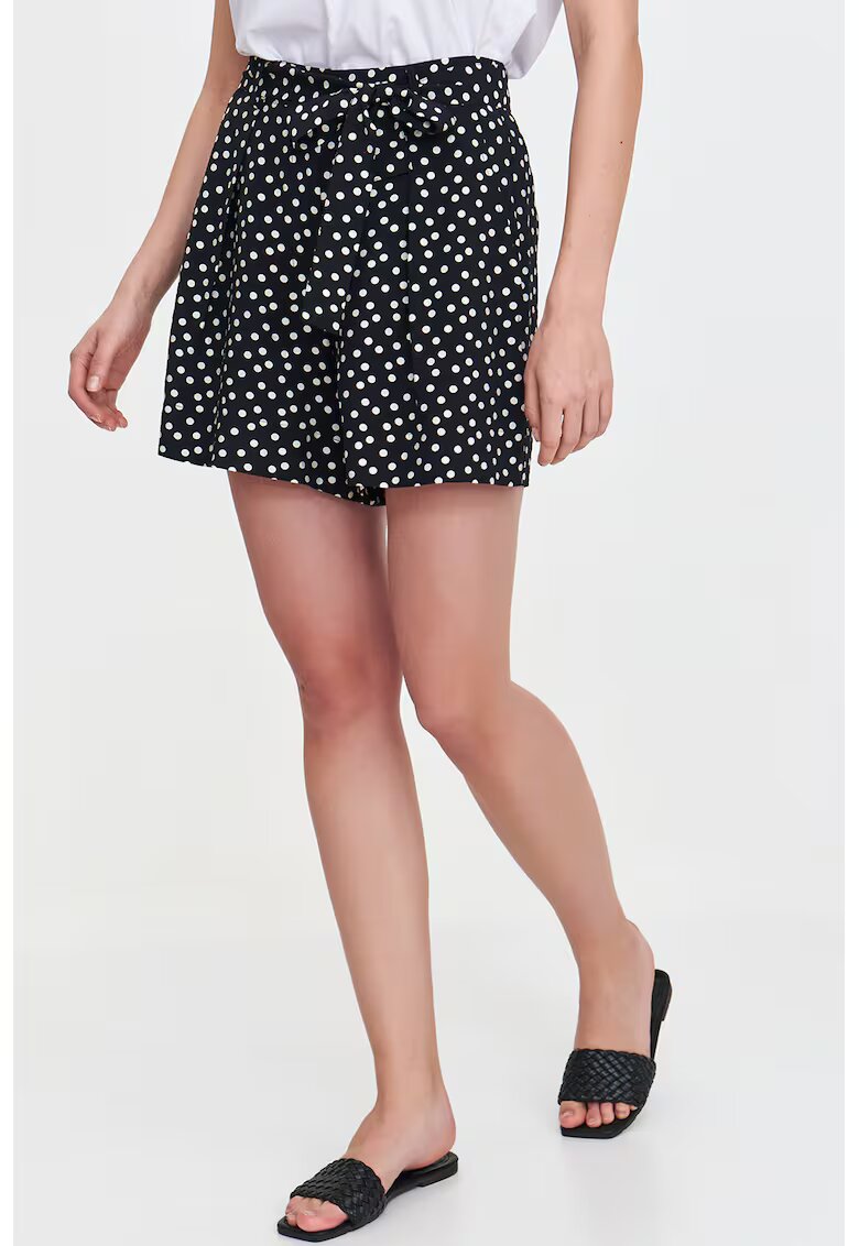 Top Secret Pantaloni scurti cu talie inalta si buline - Alb/Negru