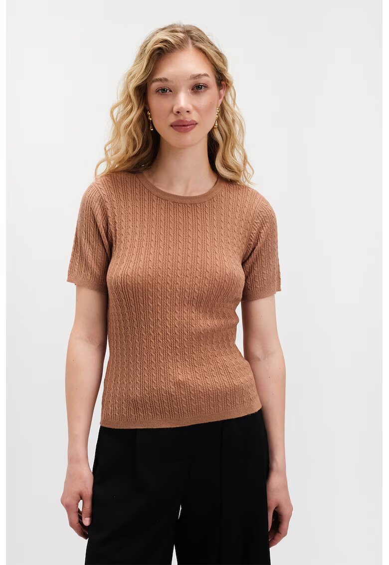 Top Secret Pulover cu model torsade si maneci scurte - Maro deschis