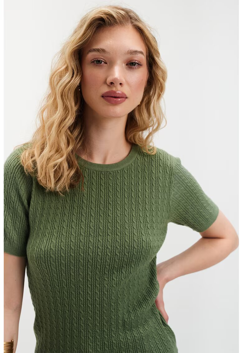 Top Secret Pulover cu model torsade si maneci scurte - Verde sparanghel