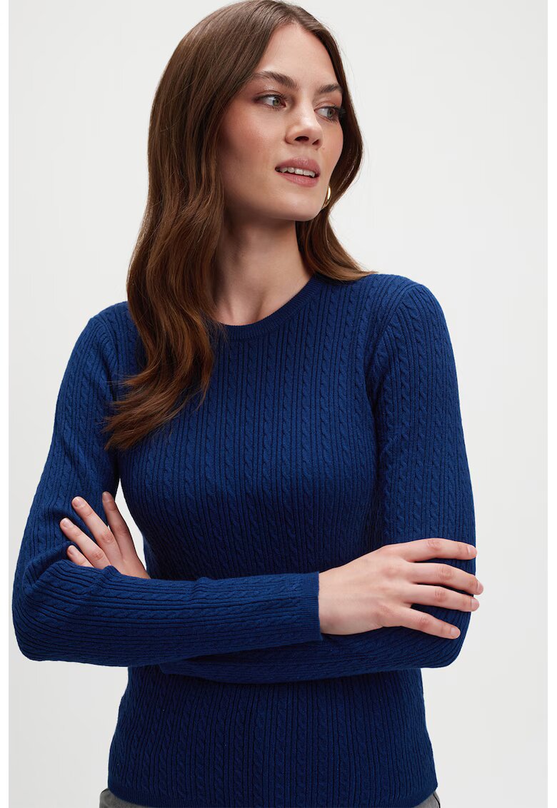 Top Secret Pulover slim fit cu torsade - Albastru indigo
