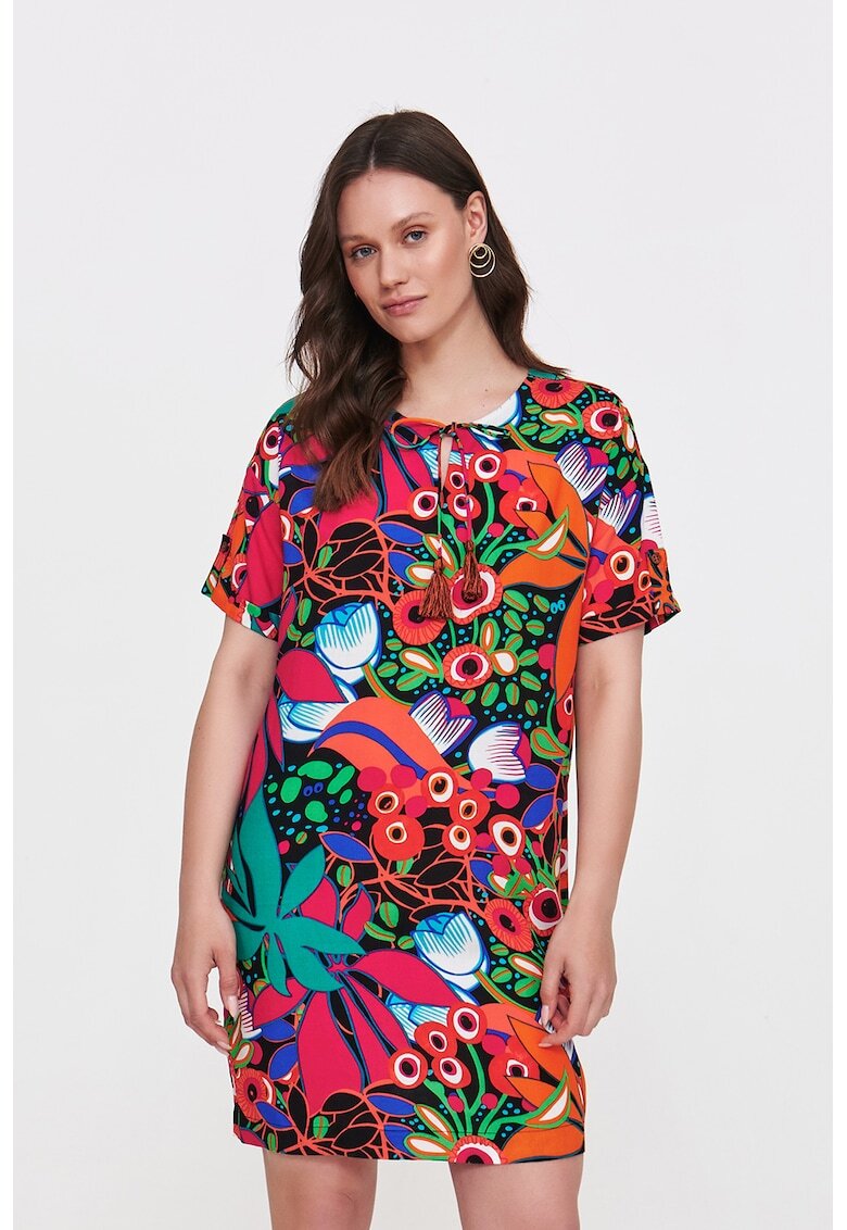 Top Secret Rochie cu decolteu la baza gatului si imprimeu floral - Fucsia/Portocaliu deschis/Verde deschis
