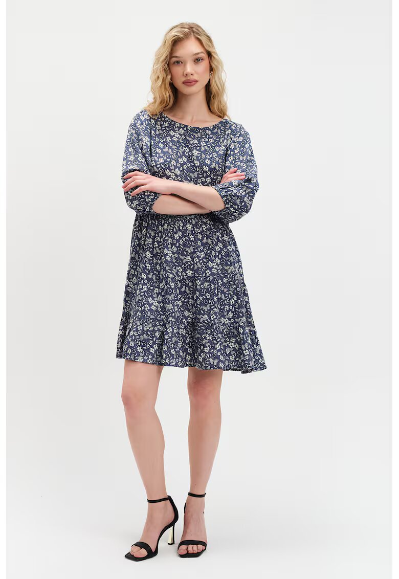 Top Secret Rochie cu model si maneci bufante - Alb/Albastru prafuit