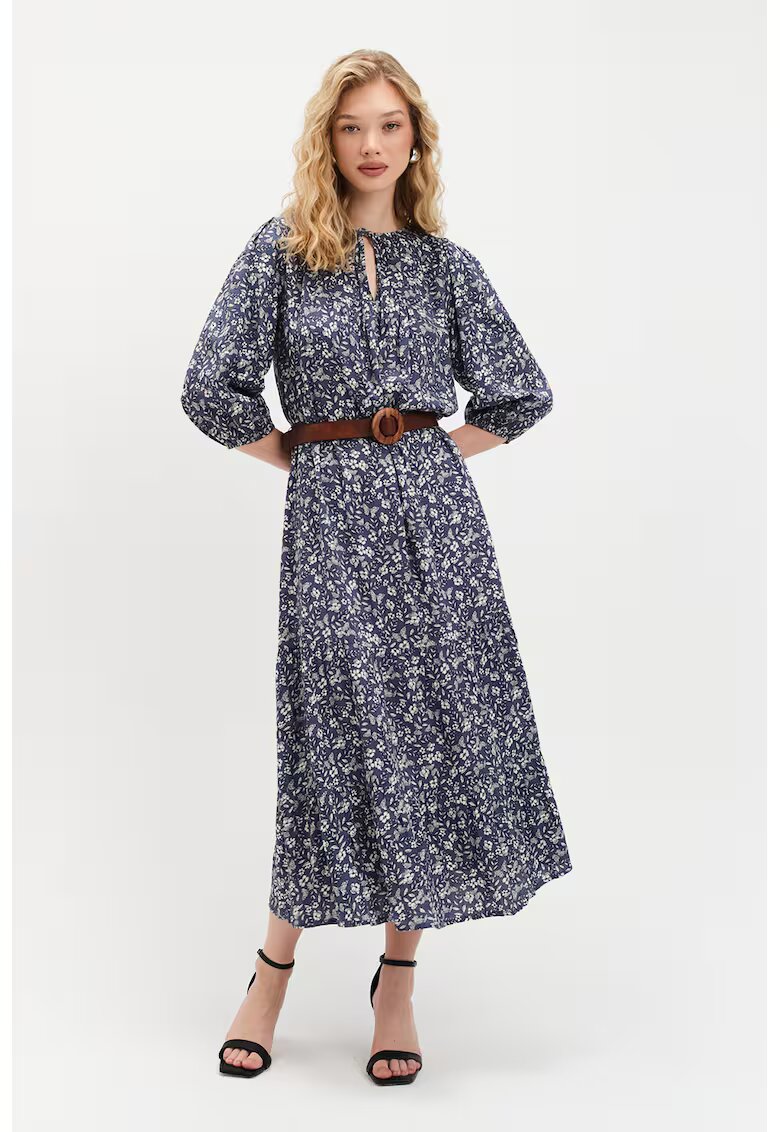 Top Secret Rochie cu model si maneci bufante - Alb/Albastru prafuit