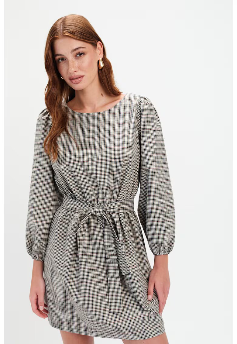 Top Secret Rochie cu model si maneci bufante - Gri/Bleumarin