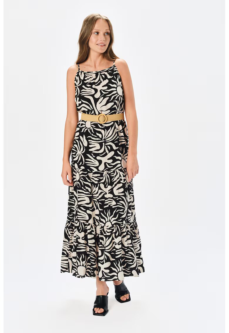 Top Secret Rochie maxi cu model si terminatie cu volane - Negru/Crem
