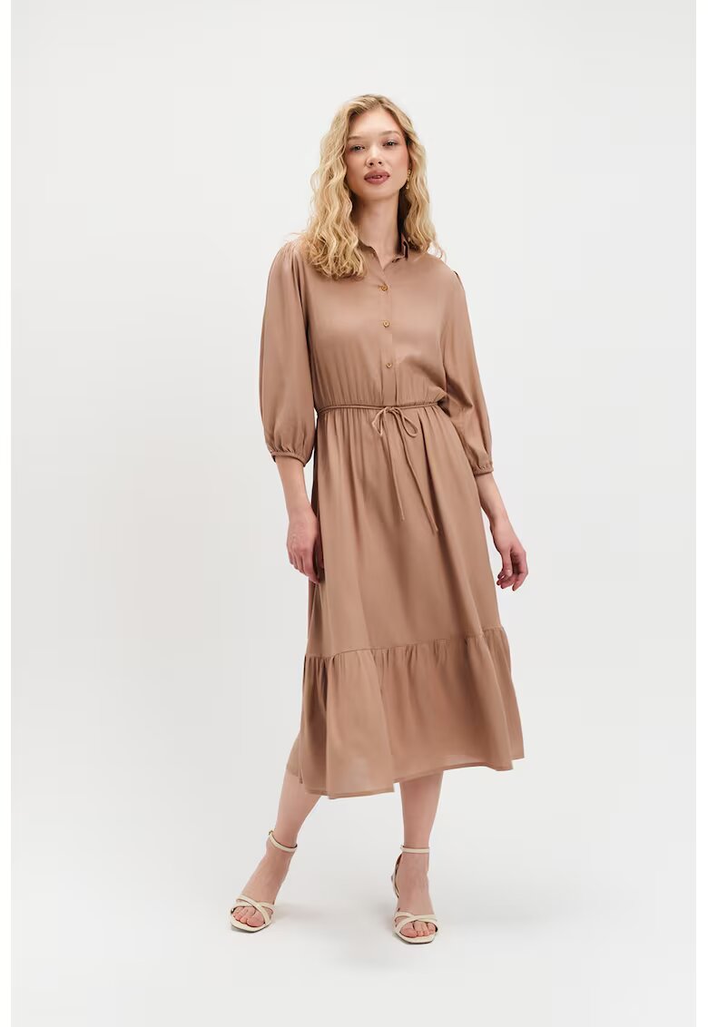 Top Secret Rochie midi cu maneci bufante - Maro deschis