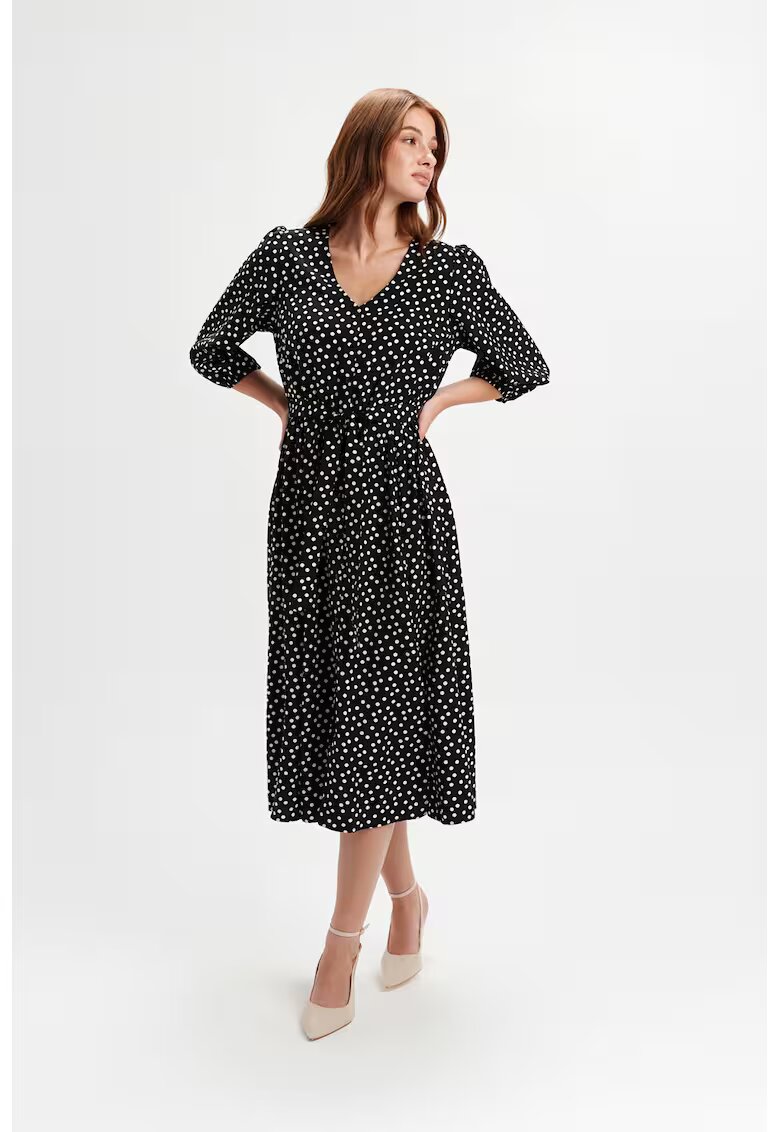 Top Secret Rochie midi cu maneci bufante - Negru/Alb optic
