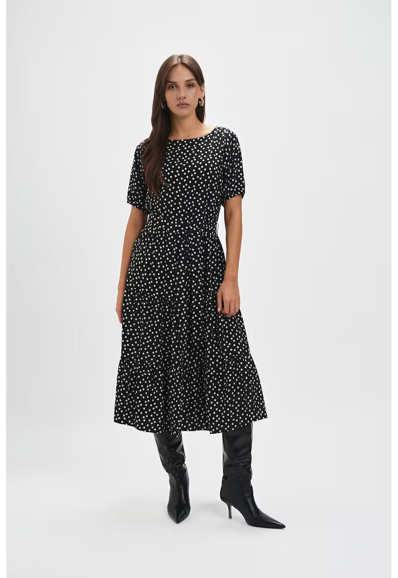 Top Secret Rochie midi stratificata cu cordon in talie - Alb/Negru