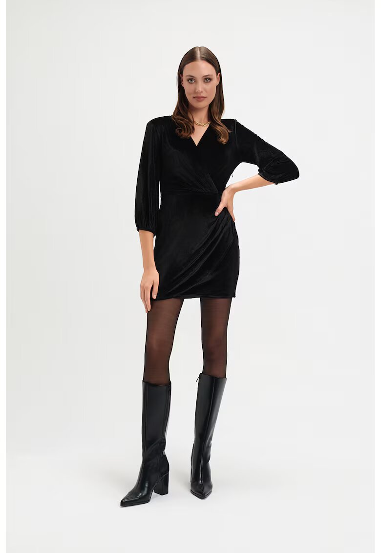 Top Secret Rochie mini cu fronseuri si decolteu in V - Negru