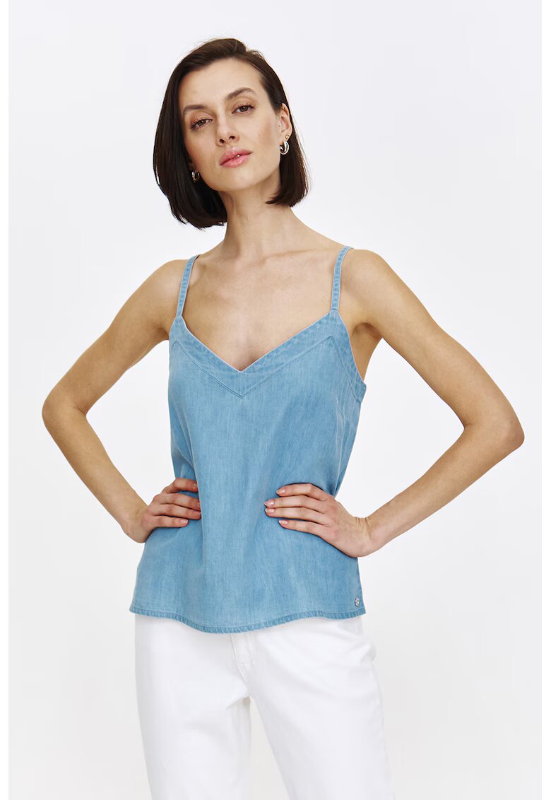 Top Secret Top de denim cu decolteu in V - Albastru deschis