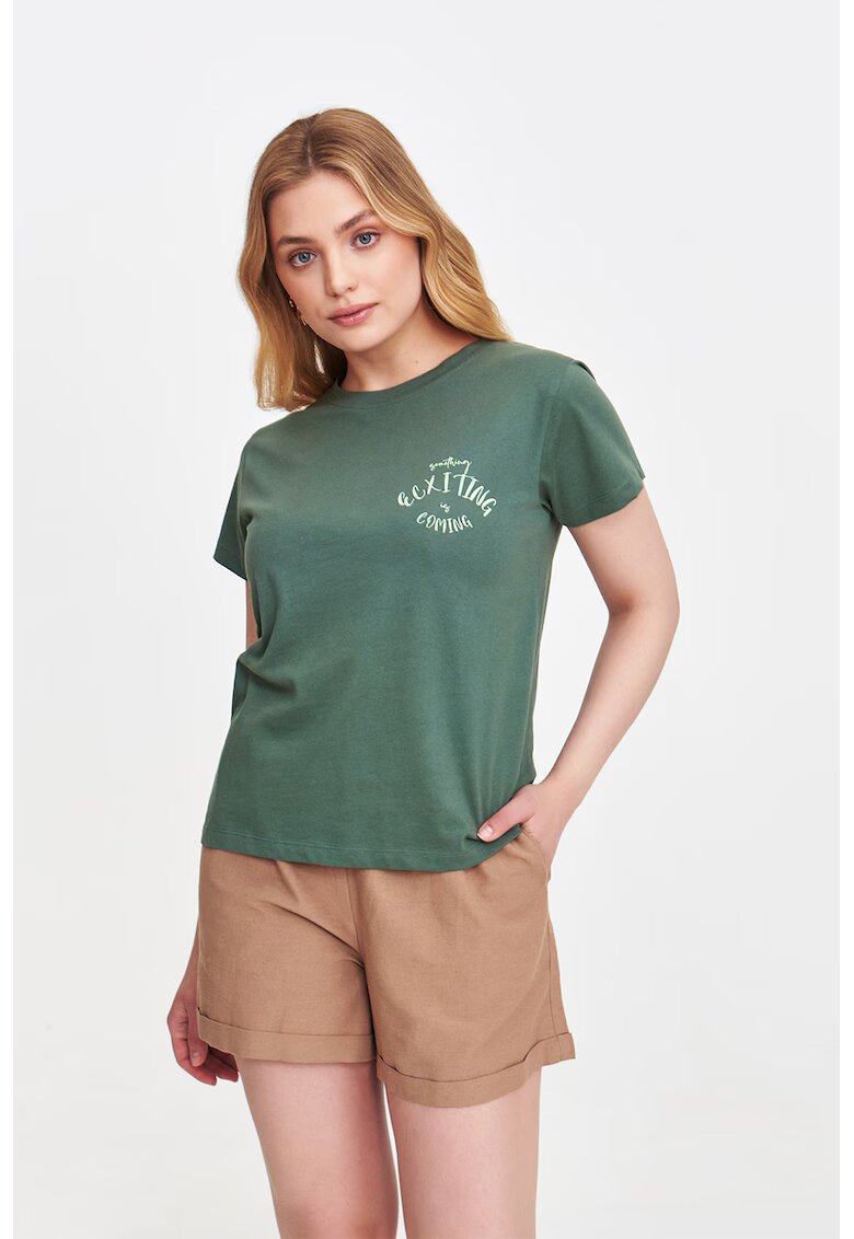 Top Secret Tricou cu decolteu la baza gatului si detaliu text - Verde feriga