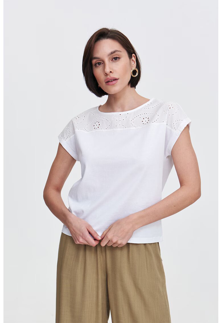 Top Secret Tricou cu garnitura cu broderie - Alb optic