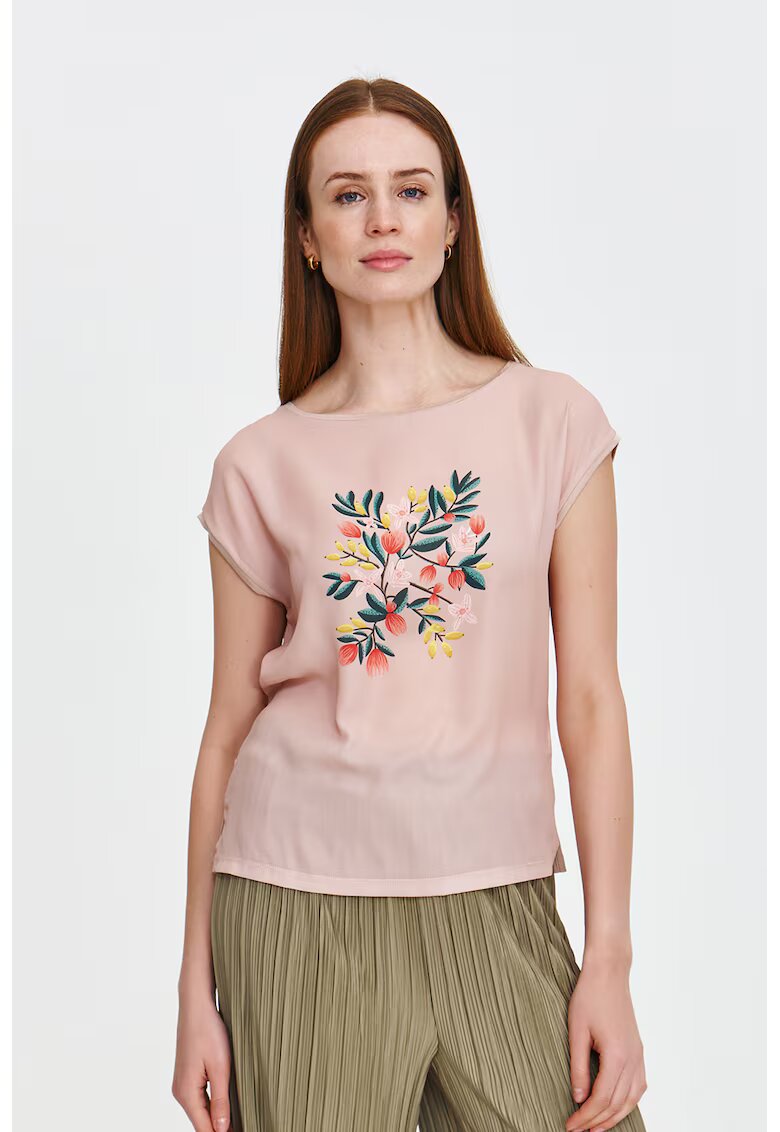 Top Secret Tricou cu imprimeu floral - Roz prafuit