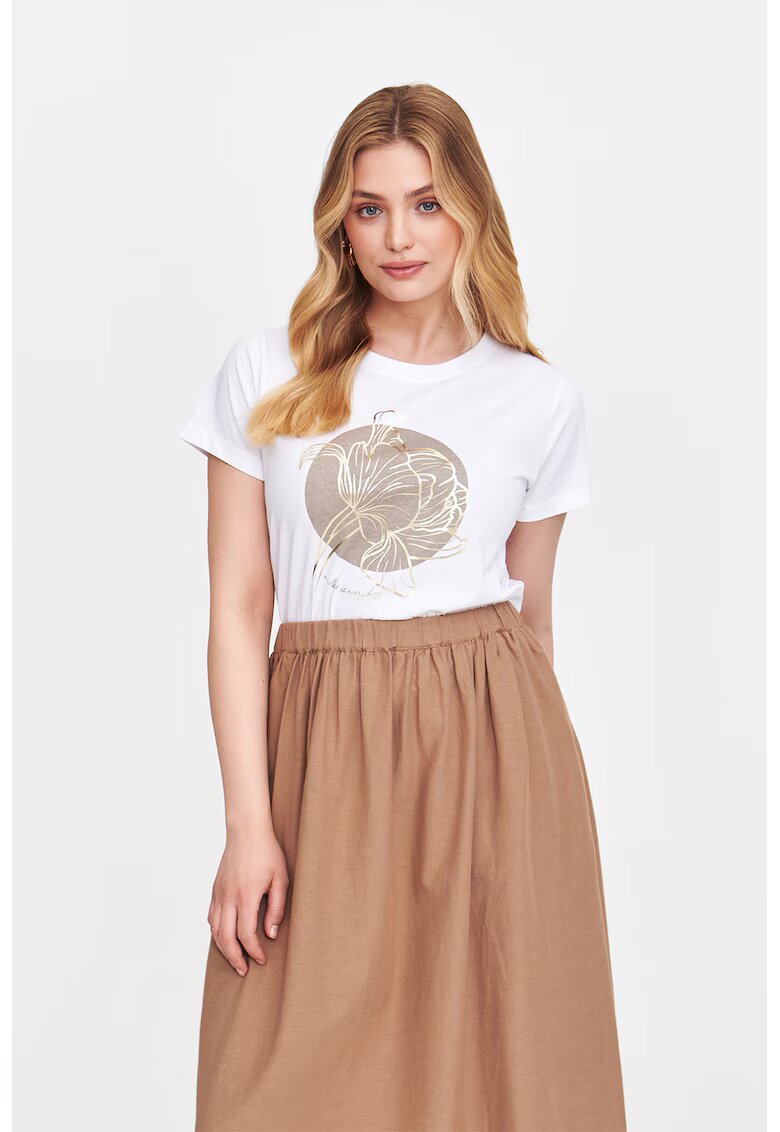 Top Secret Tricou cu imprimeu si decolteu rotund - Maro taupe/Alb optic