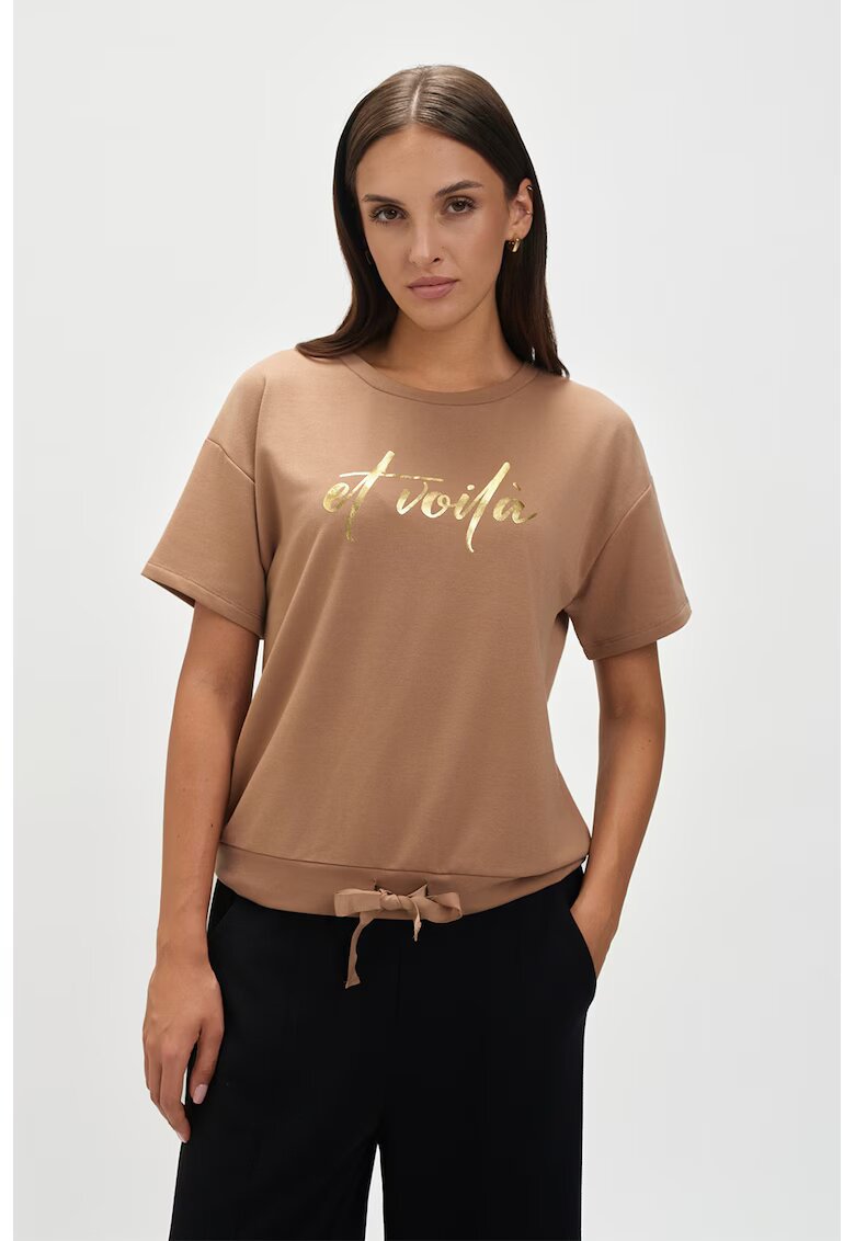 Top Secret Tricou cu imprimeu si maneci cazute - Auriu/Maro deschis