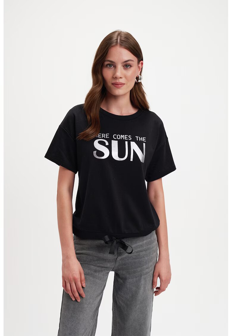Top Secret Tricou cu imprimeu text si terminatie ajustabila - Alb/Negru
