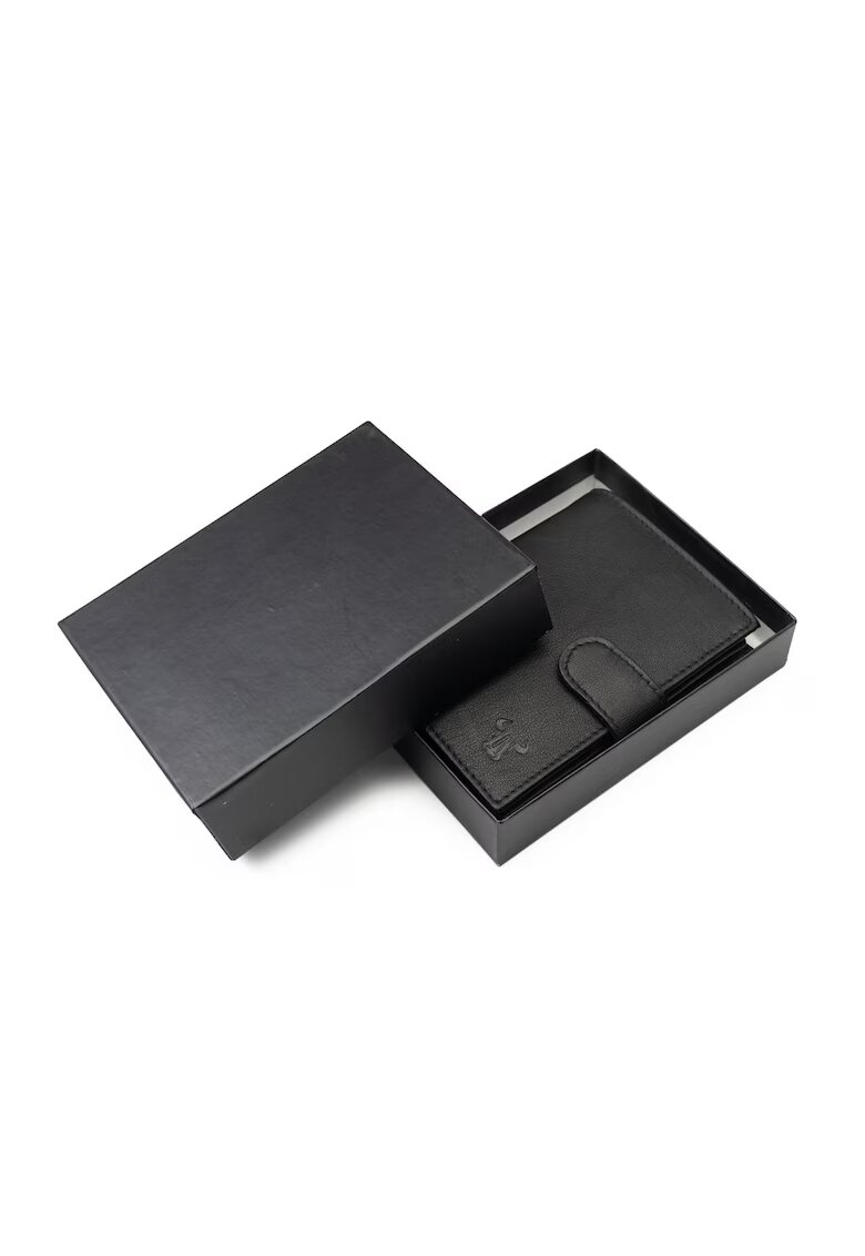 Toro Nero Portofel barbati din piele naturala negru Veres cu capsa - protectie RFID