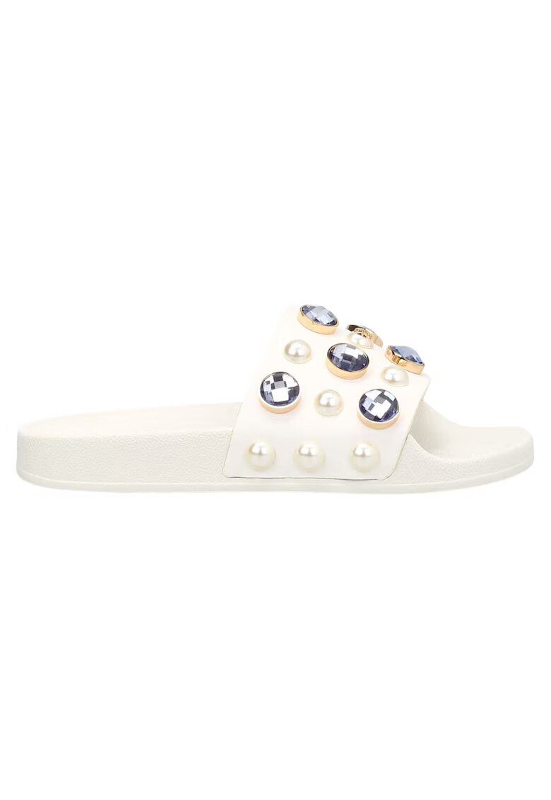 Tory Burch Papuci de plaja dama - - model Wail - strasuri - piele naturala - ecru -