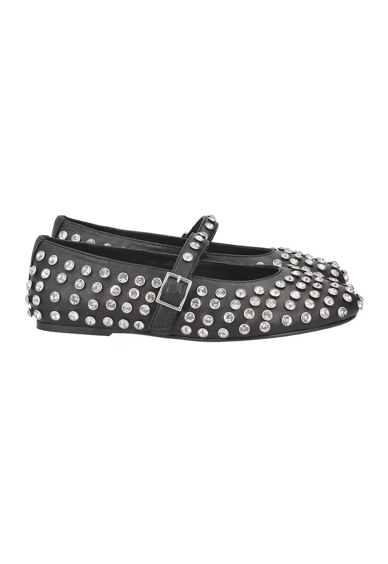 Tosca Blu Balerini din piele decorati cu strasuri Fern - Negru/Argintiu