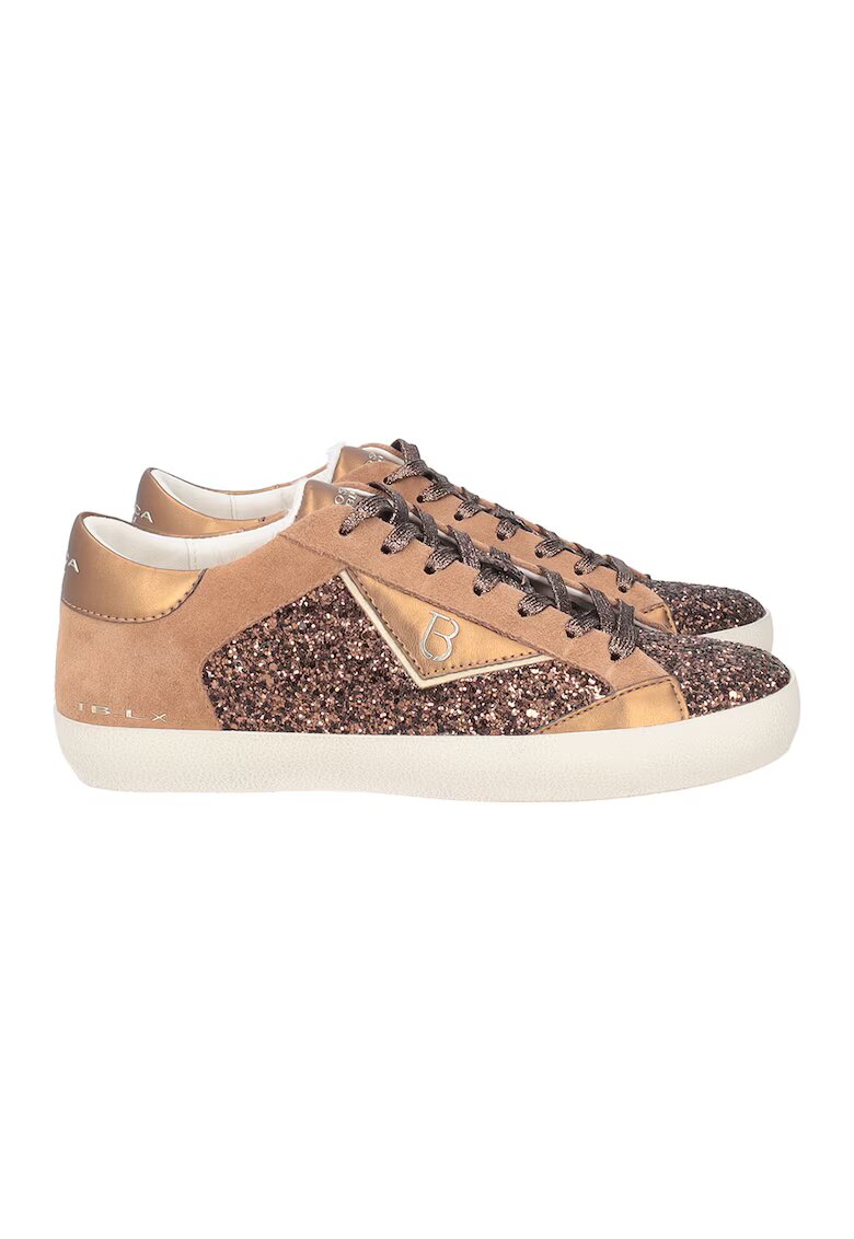Tosca Blu Pantofi sport cu segmente stralucitoare - Maro inchis/Caramel