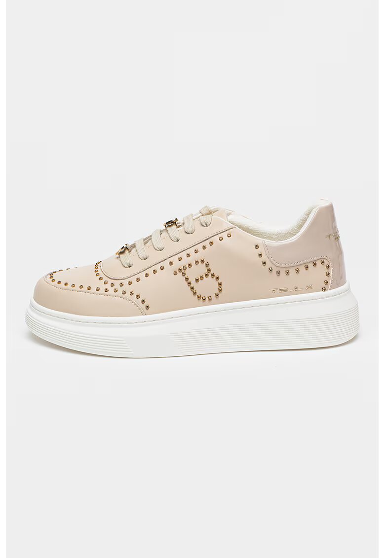 Tosca Blu Pantofi sport flatform din piele cu tinte Fenice - Maro deschis