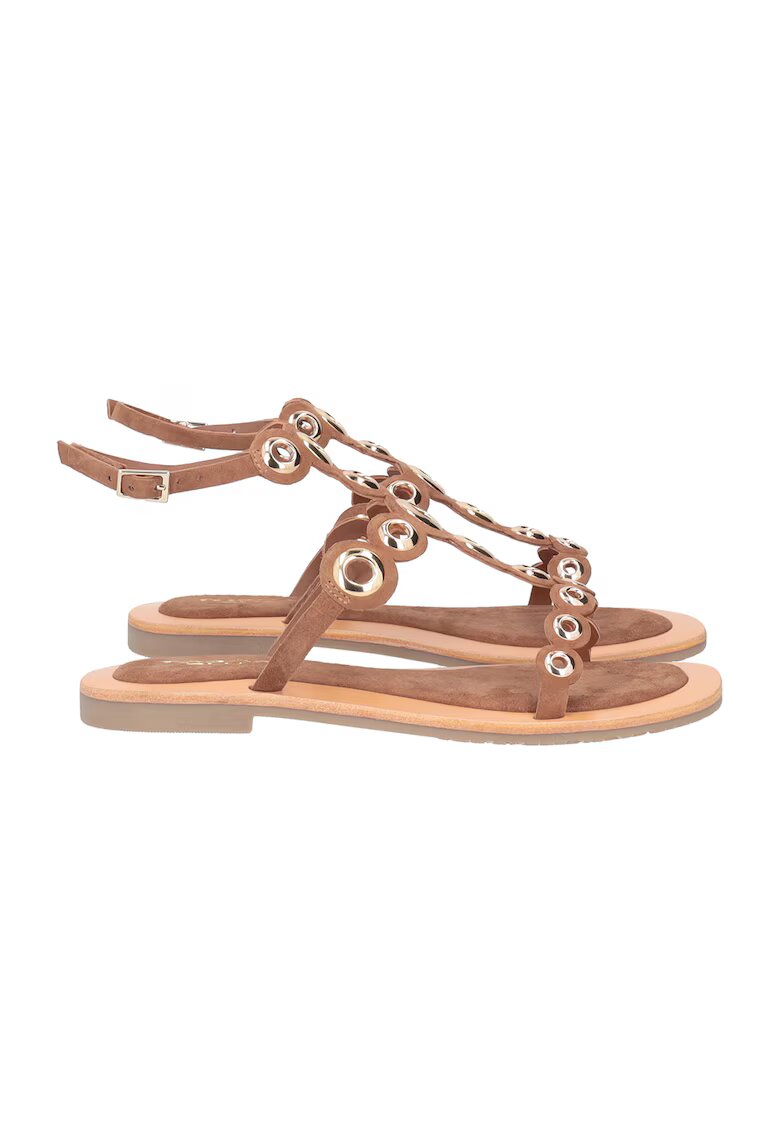 Tosca Blu Sandale din piele intoarsa cu perforatii metalice River - Auriu/Maro deschis