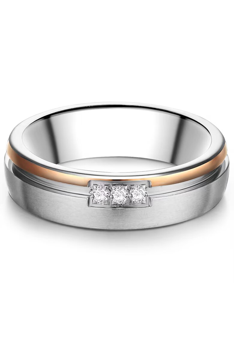 Trilani Inel de otel inoxidabil placat cu aur de 18K - cu zirconia