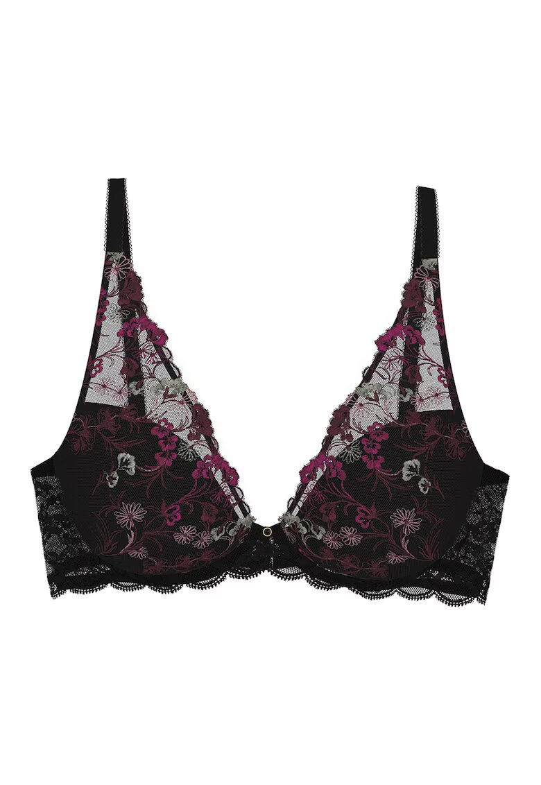 Triumph Sutien cu dantela cu model floral - Negru/Roz fandango/Gri cenusiu