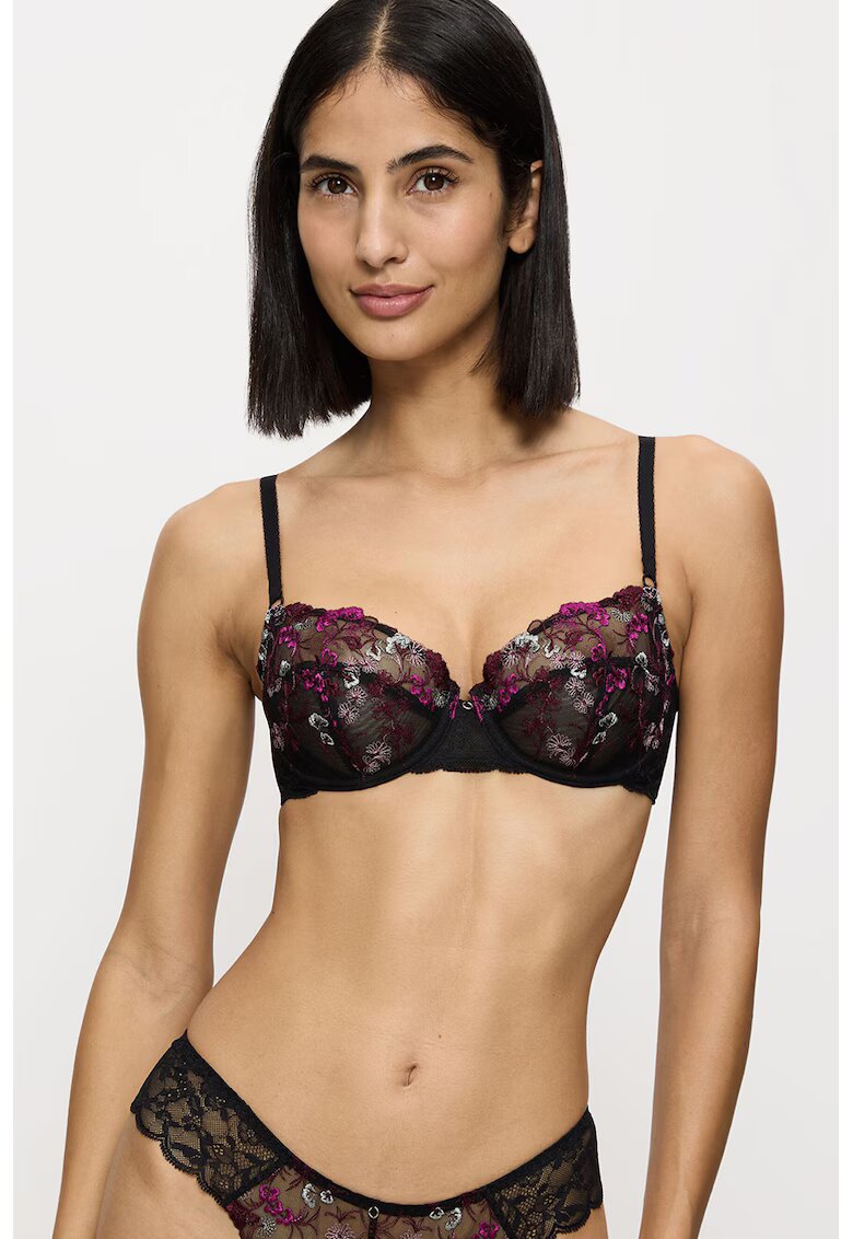 Triumph Sutien de dantela cu bretele ajustabile - Negru/Roz zmeuriu/Transparent