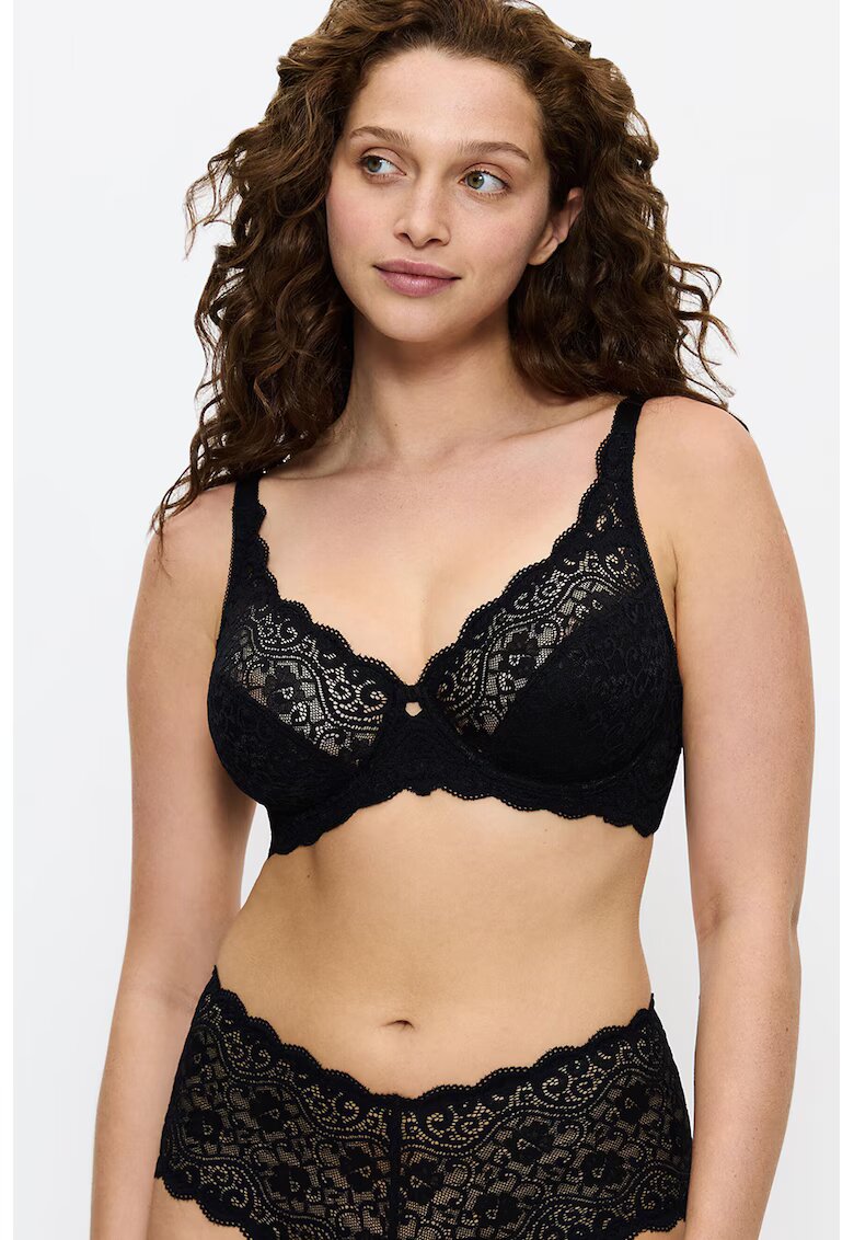 Triumph Sutien din dantela cu sustinere metalica Amourette - Negru/Negru stins/Gri antracit