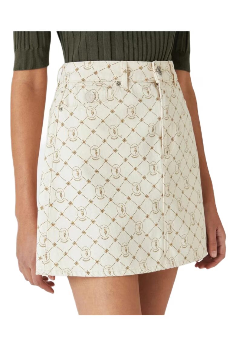 Tru Trussardi Fusta - Denim - mini - ecru - bumbac -