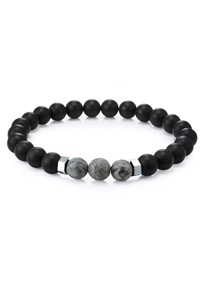 True Rebels Bratara din agate - cu detalii de otel inoxidabil - Negru