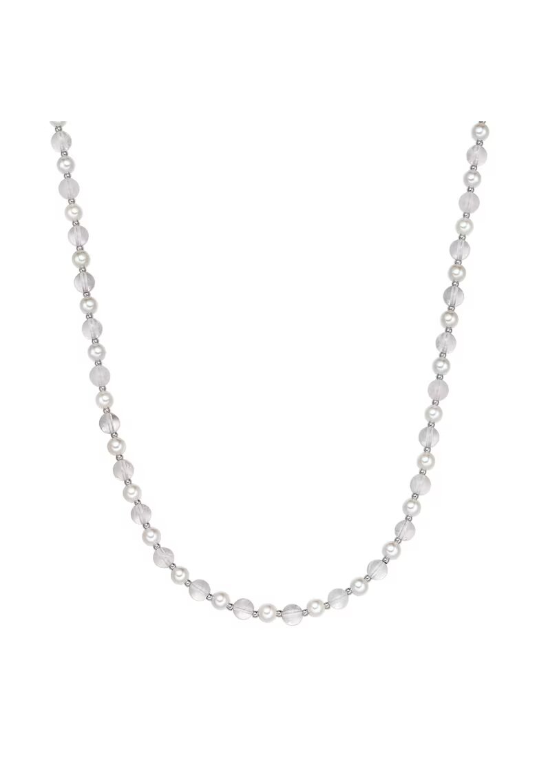 True Rebels Colier din otel inoxidabil cu perle naturale si quartz - Roz
